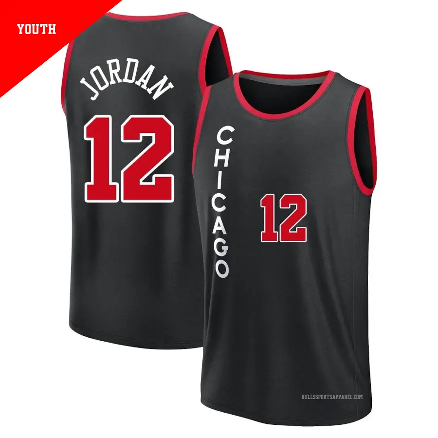 ＃12 Youth Michael Jordan Chicago Bulls 2023/24 Fast Break Black City Edition Jersey