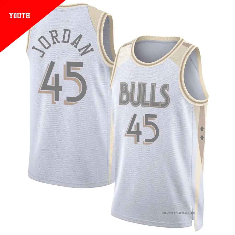 ＃45 Youth Michael Jordan Chicago Bulls 2024/25 Swingman White City Edition Jersey