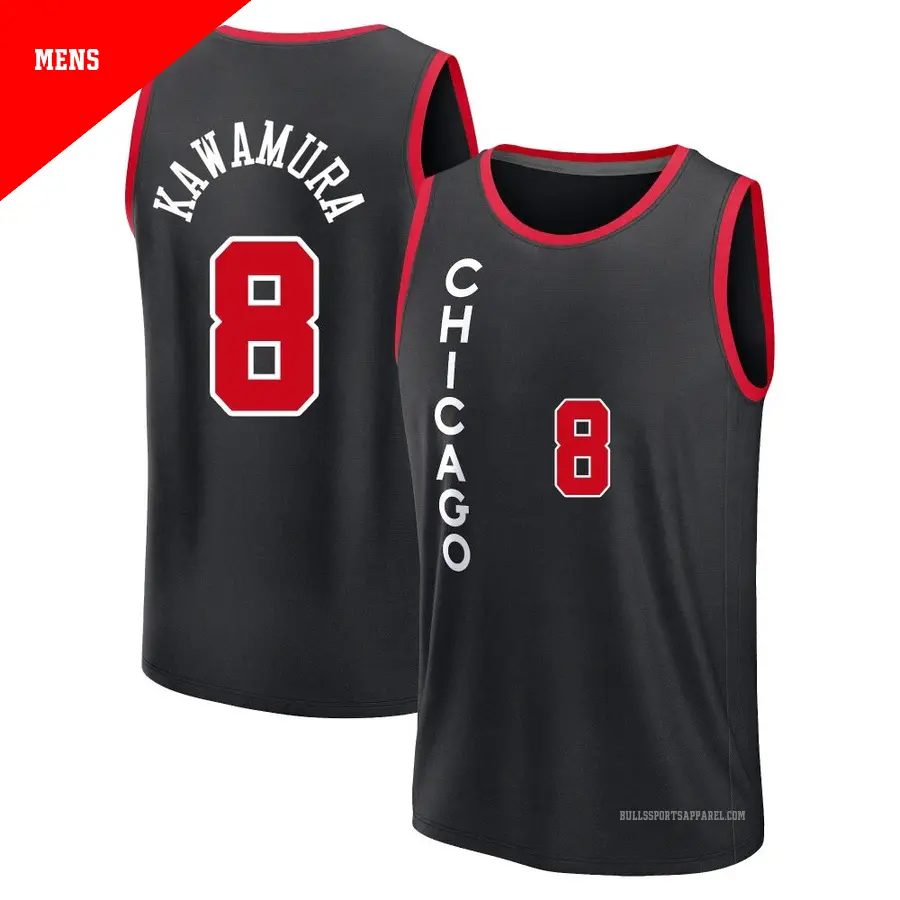 ＃8 Men's Yuki Kawamura Chicago Bulls 2023/24 Fast Break Black City Edition Jersey